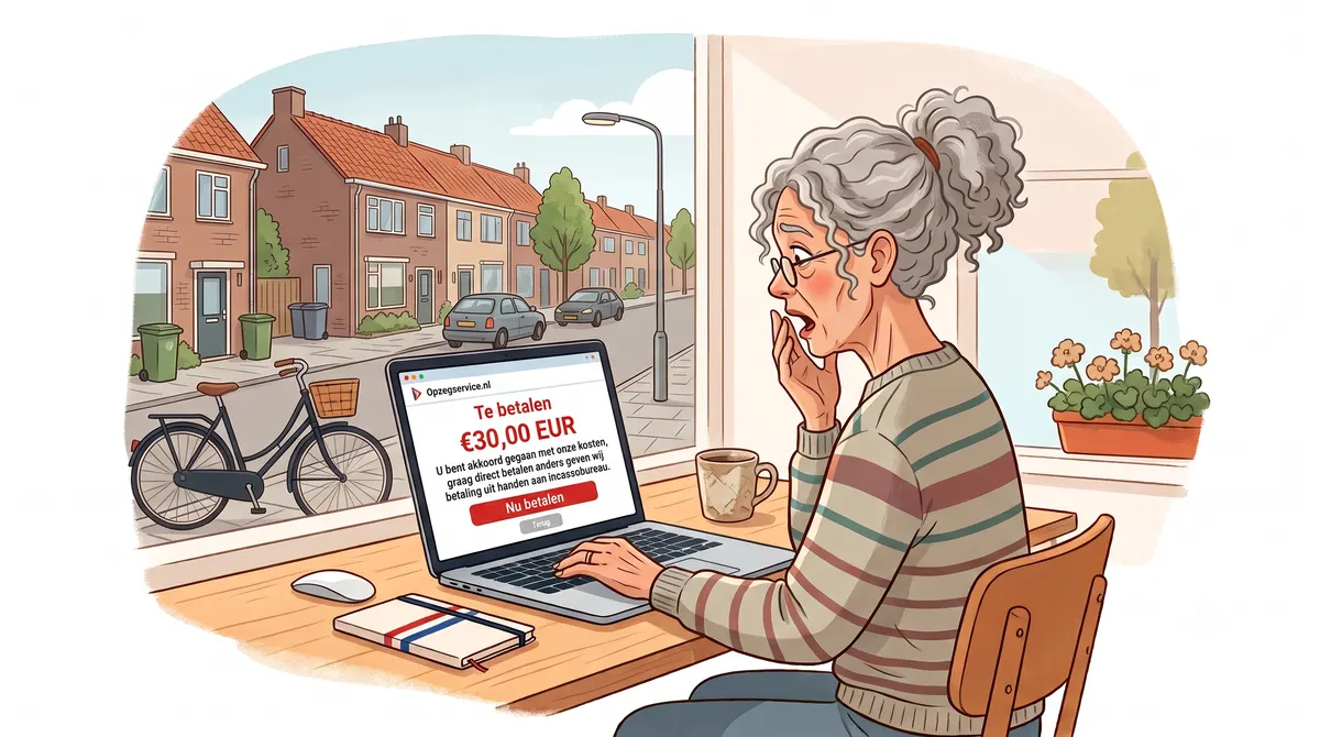 Iemand ontdekt een onverwachte factuur van een opzegservice op een laptop